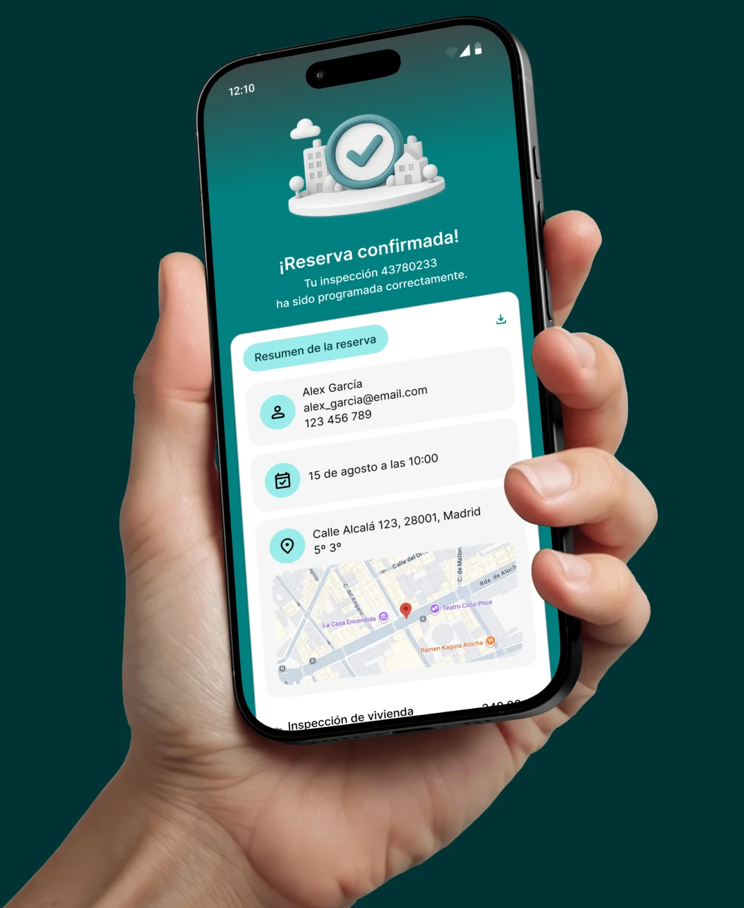 Reserva confirmada en el móvil