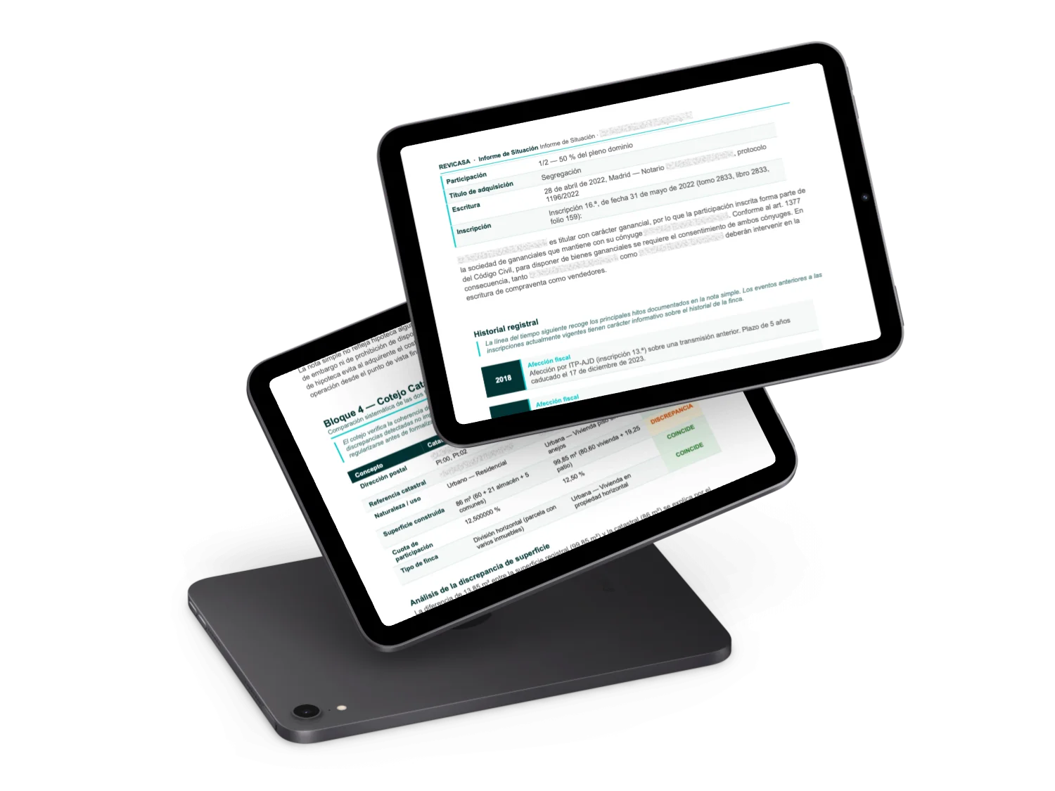 Informe de situación de Revicasa en dos tablets
